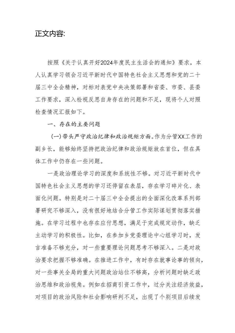 副乡镇长2024年度民主生活会个人对照检查材料（四个带头）.docx_第2页