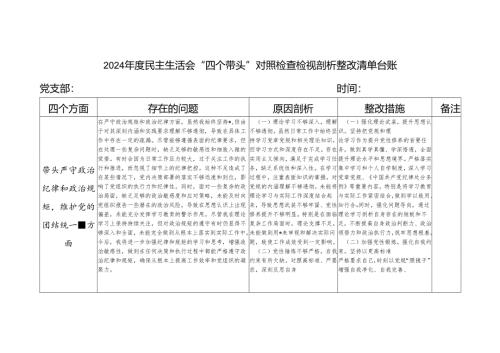 2024年度专题民主生活会四个带头检视剖析整改清单台账.docx