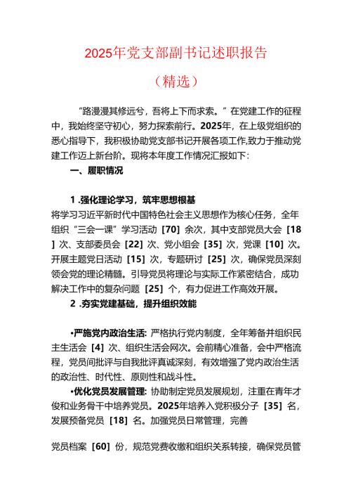 2025 年党支部副书记述职报告（精选）.docx