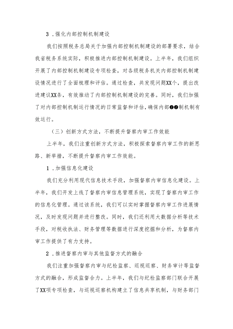 某省税务局督察内审处XX年上半年工作总结和下一步工作安排.docx_第3页