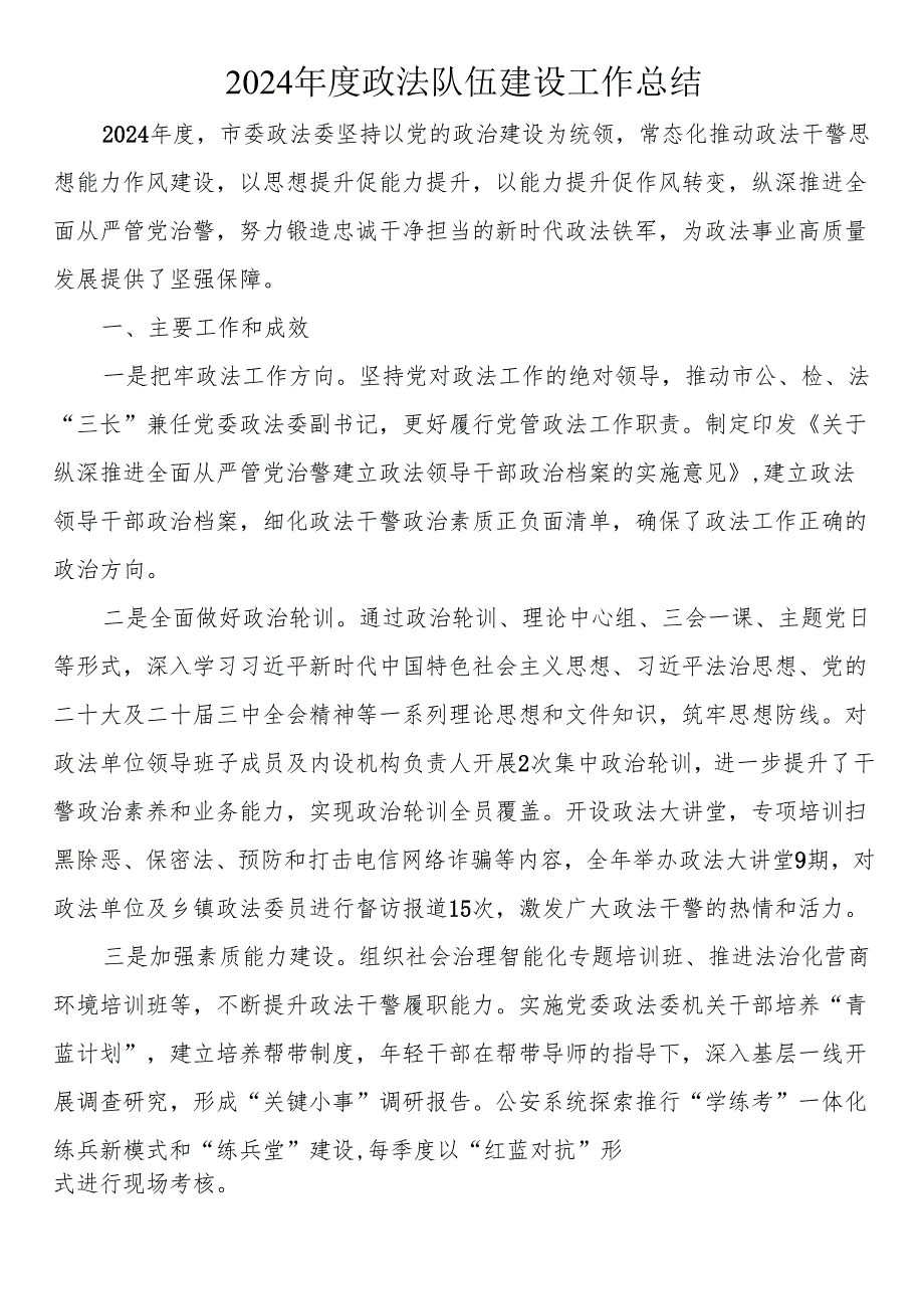 2024年度政法队伍建设工作总结.docx_第1页