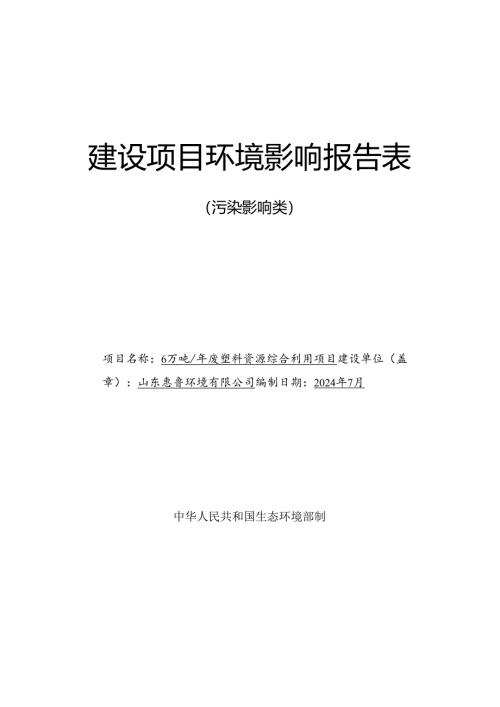 6万吨_年废塑料资源综合利用项目环评报告表.docx