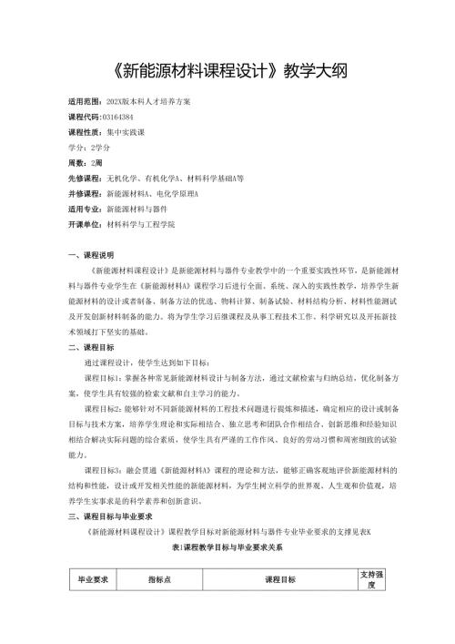 《新能源材料课程设计》教学大纲.docx