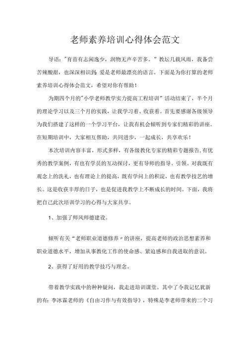 教师素养培训心得体会范文.docx