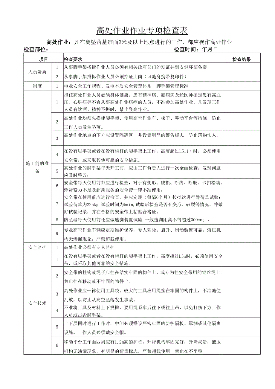 高处作业检查表.docx_第1页