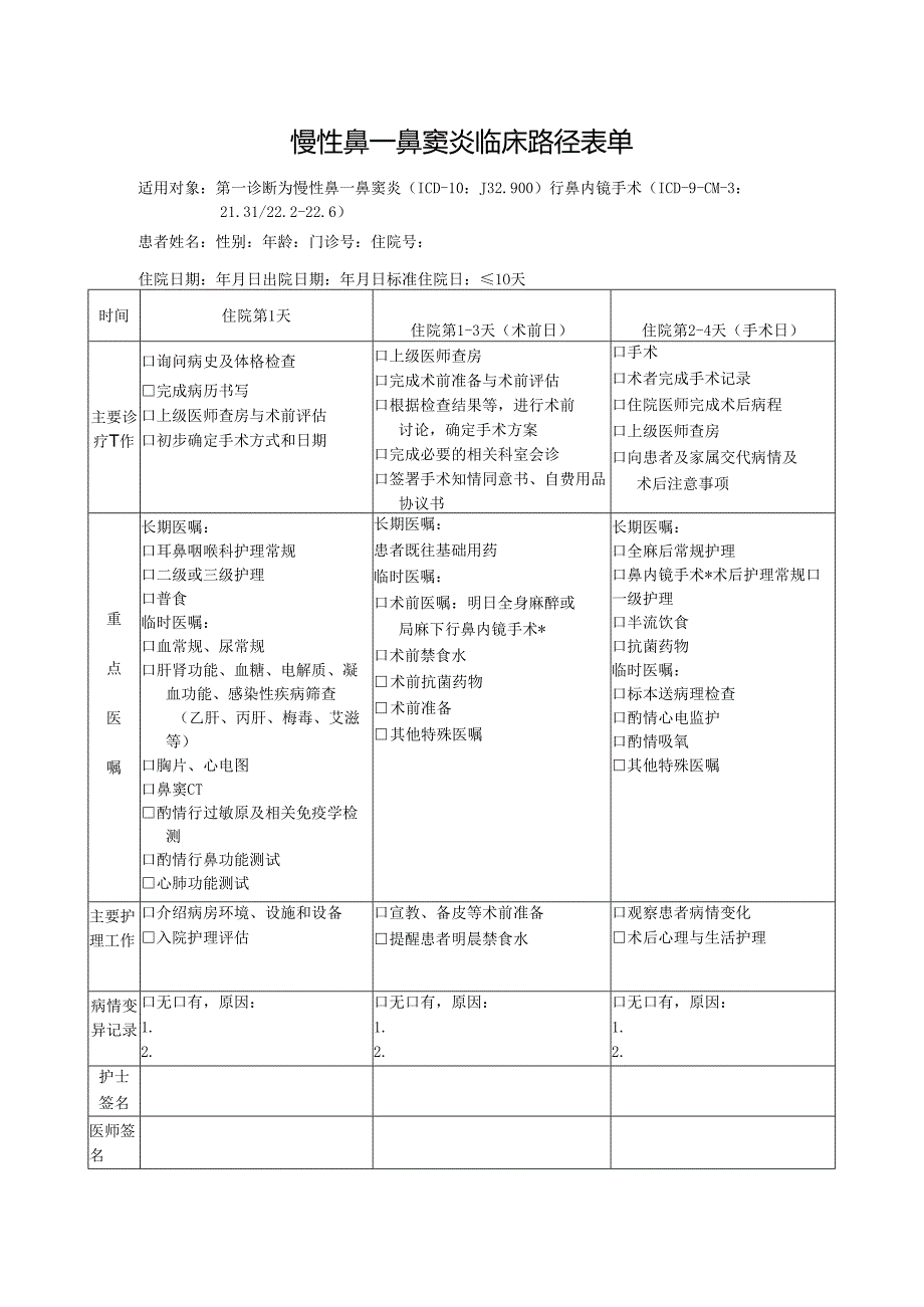 慢性鼻－鼻窦炎临床路径表单.docx_第1页