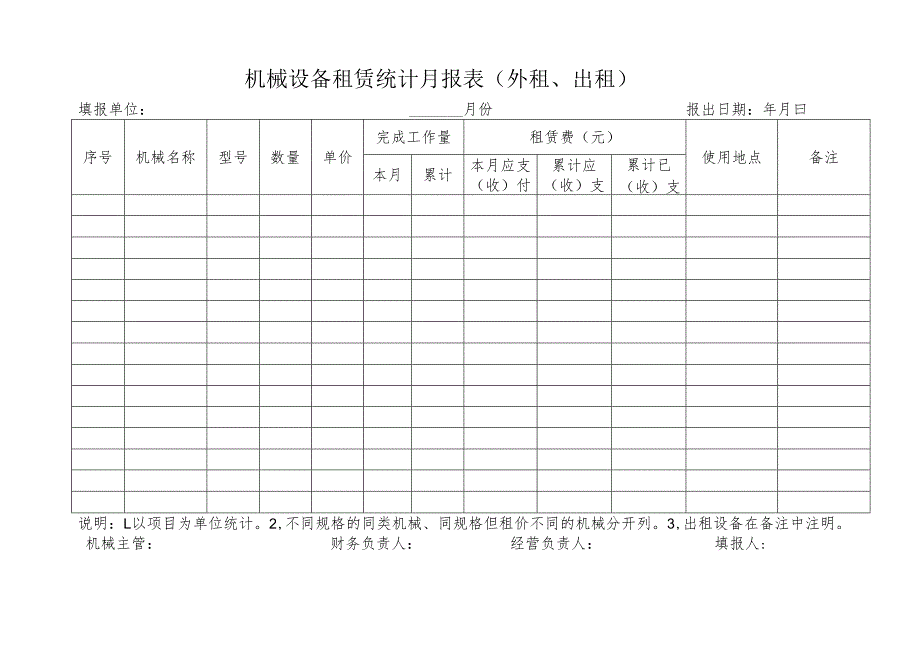 机械设备租赁统计月报表（外租、出租）.docx_第1页