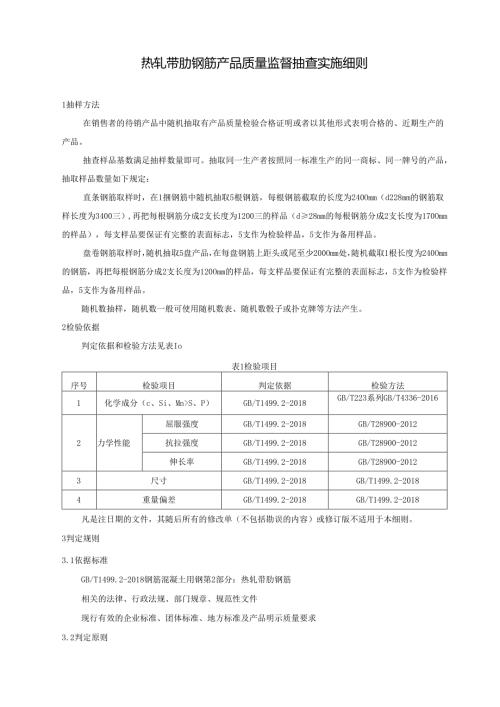 热轧带肋钢筋产品质量监督抽查实施细则.docx