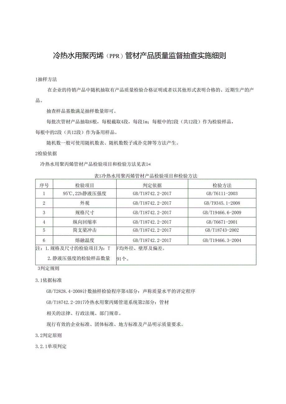 冷热水用聚丙烯（PPR）管材产品质量监督抽查实施细则.docx_第1页