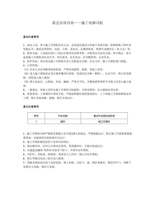 施工电梯司机安全晨会（班前会）.docx