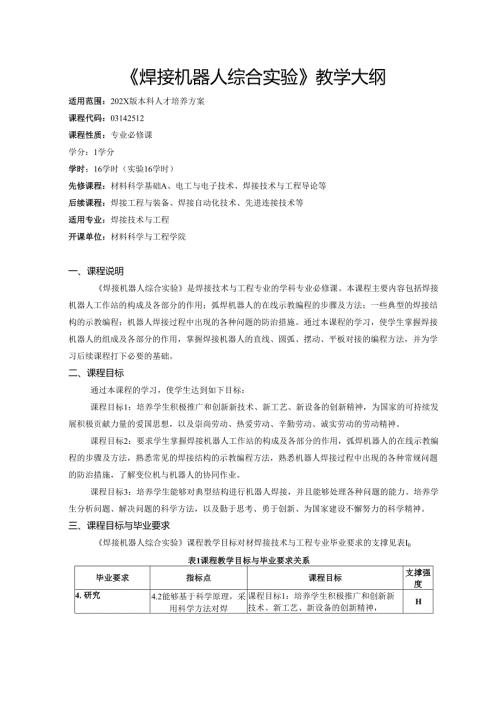 《焊接机器人综合实验》教学大纲.docx