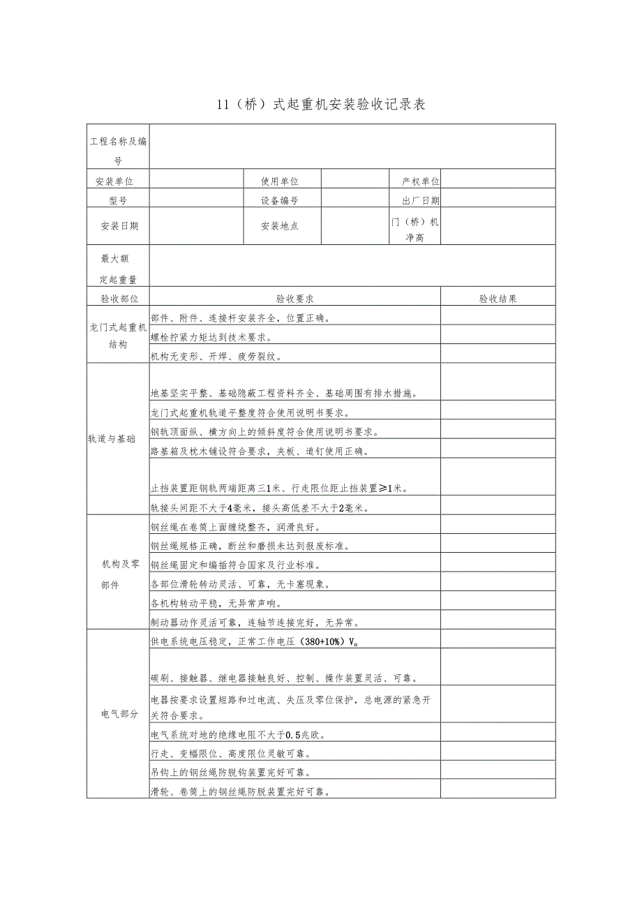 门（桥）式起重机安装验收记录表.docx_第1页