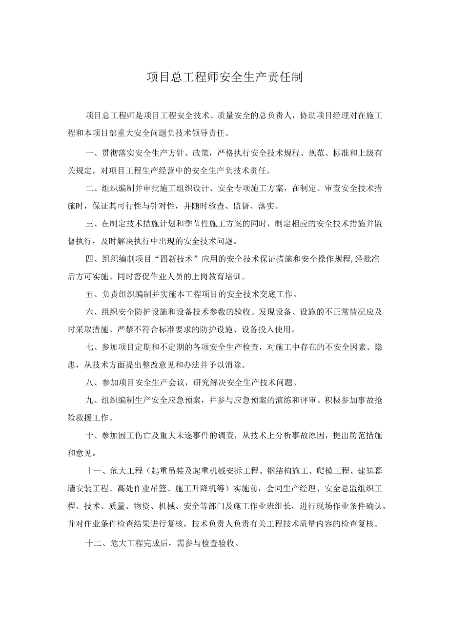 项目总工程师安全生产责任制.docx_第1页