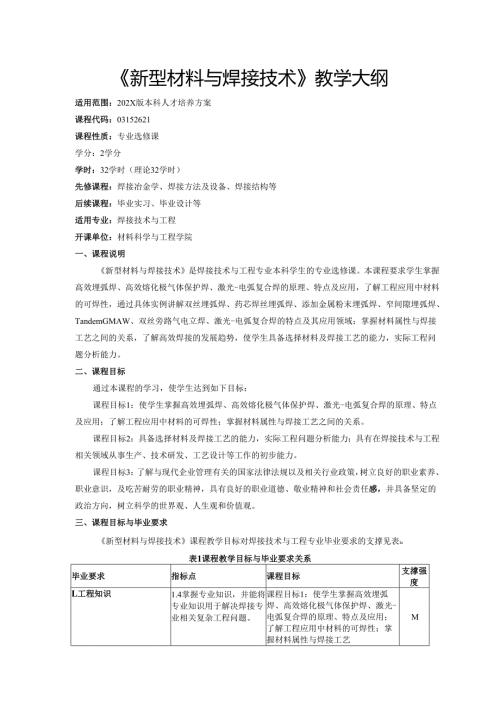 《新型材料与焊接技术》教学大纲.docx