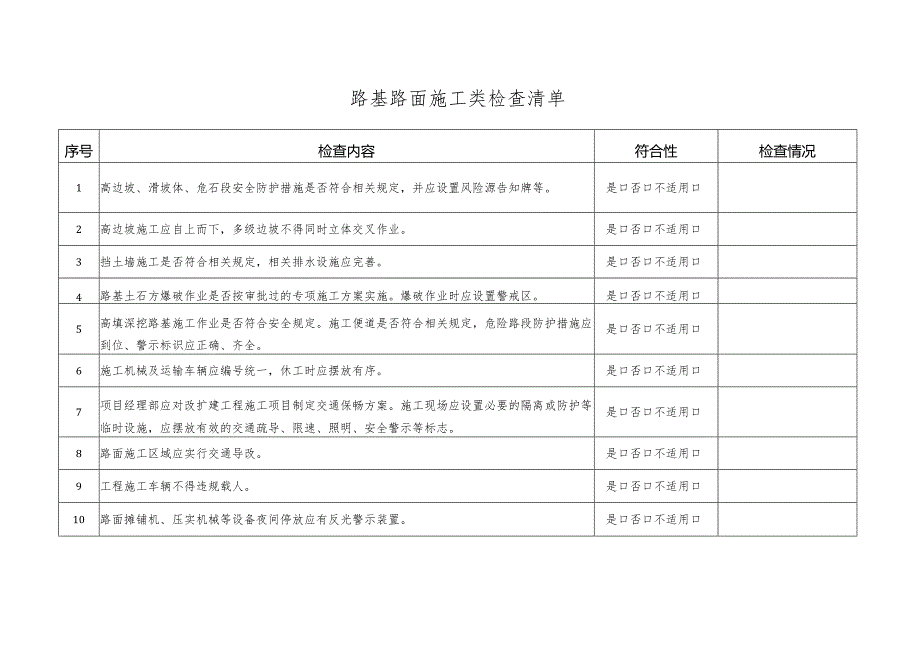 路基路面施工检查清单.docx_第1页