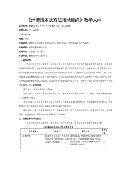 《焊接技术及方法技能训练》教学大纲.docx