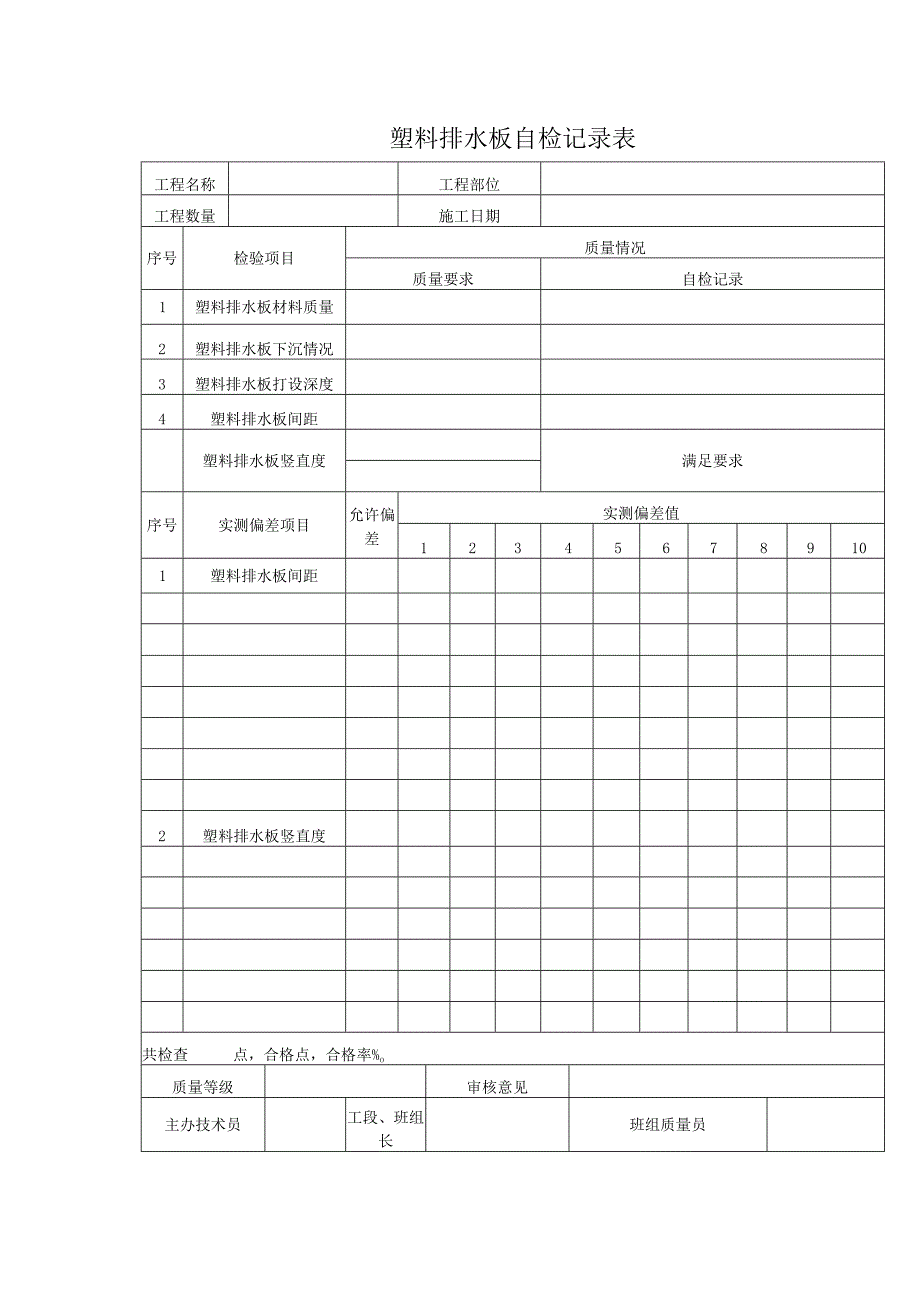 塑料排水板自检记录表.docx_第1页