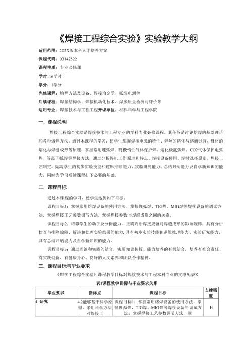 《焊接工程综合实验》实验教学大纲.docx