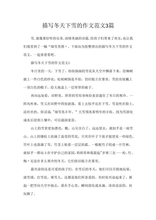 描写冬天下雪的作文范文3篇.docx