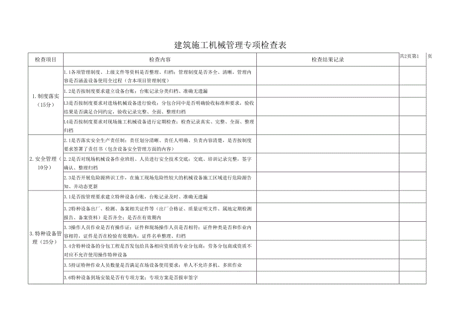 建筑施工机械管理专项检查表.docx_第1页