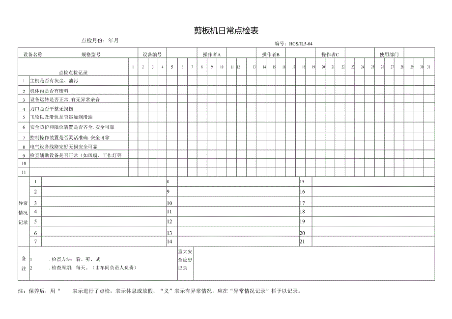 剪板机日常点检记录表.docx_第1页
