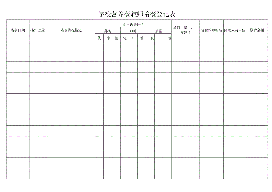 学校营养餐教师陪餐登记表.docx_第1页