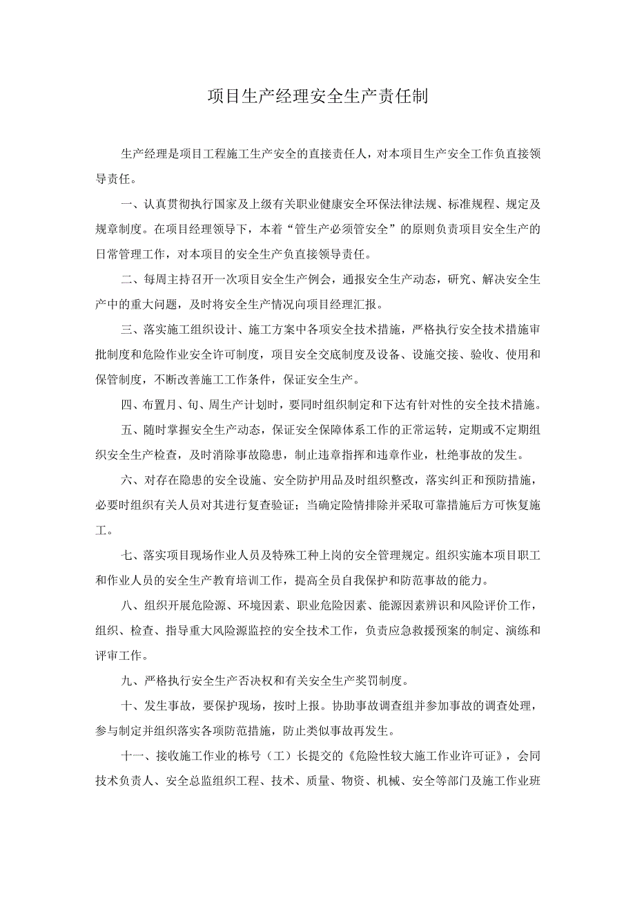 项目生产经理安全生产责任制.docx_第1页