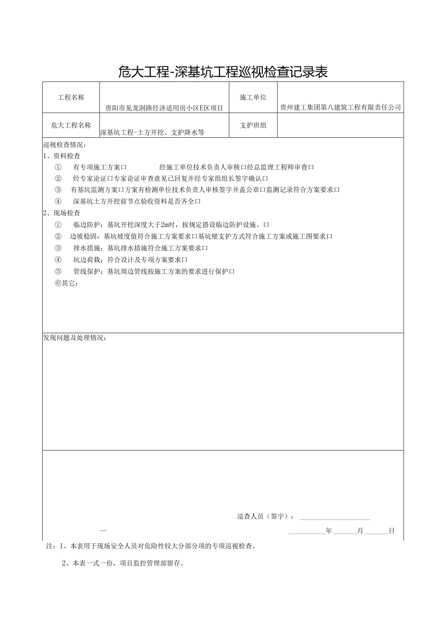 房屋建筑工程 危大工程巡检记录表.docx_第1页
