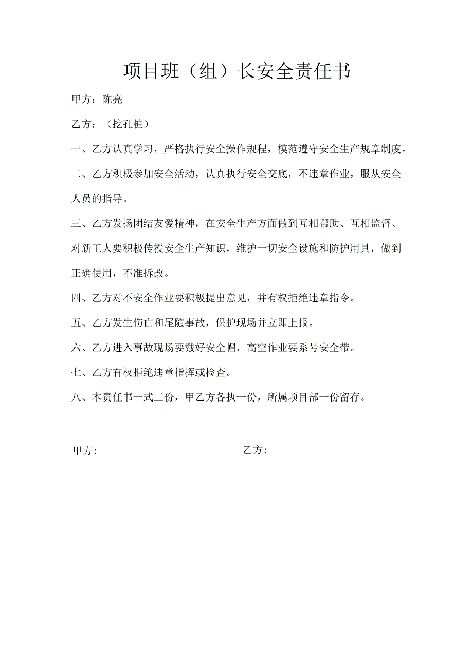 项目班（组）长安全责任书.docx_第1页