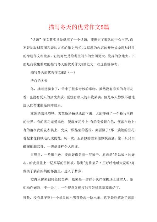 描写冬天的优秀作文5篇.docx