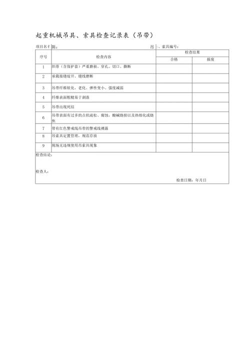 起重机械吊具、索具检查记录表（吊带）.docx