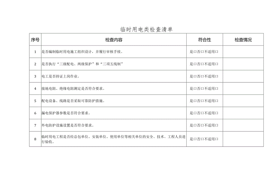 临时用电检查清单.docx_第1页