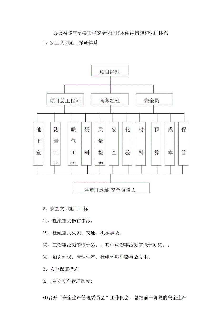 办公楼暖气更换工程安全保证技术组织措施和保证体系.docx_第1页
