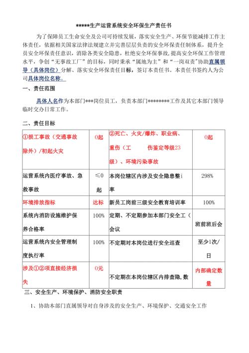 XX年安全环保生产责任书模版.docx