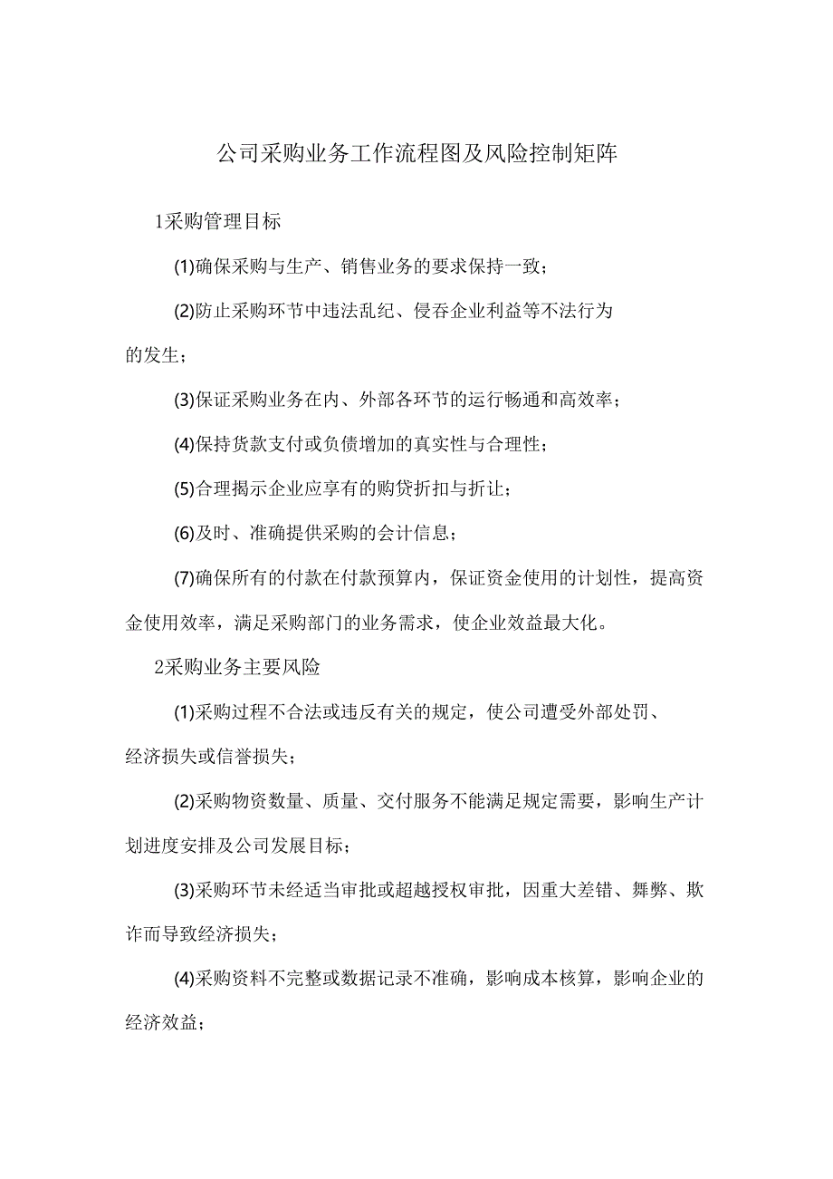 公司采购业务工作流程图及风险控制矩阵.docx_第1页