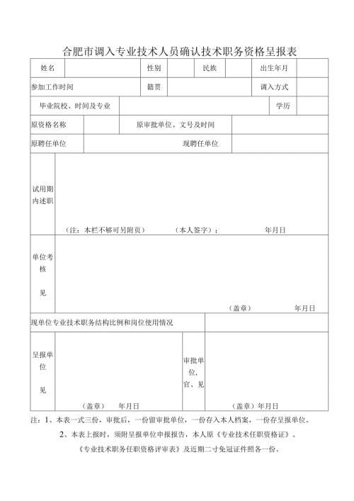 合肥市调入专业技术人员确认技术职务资格呈报表.docx