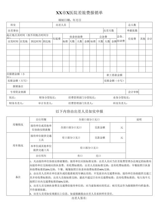 XX市X医院差旅费报销单（2025年）.docx