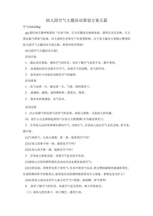 幼儿园空气主题活动策划方案五篇.docx