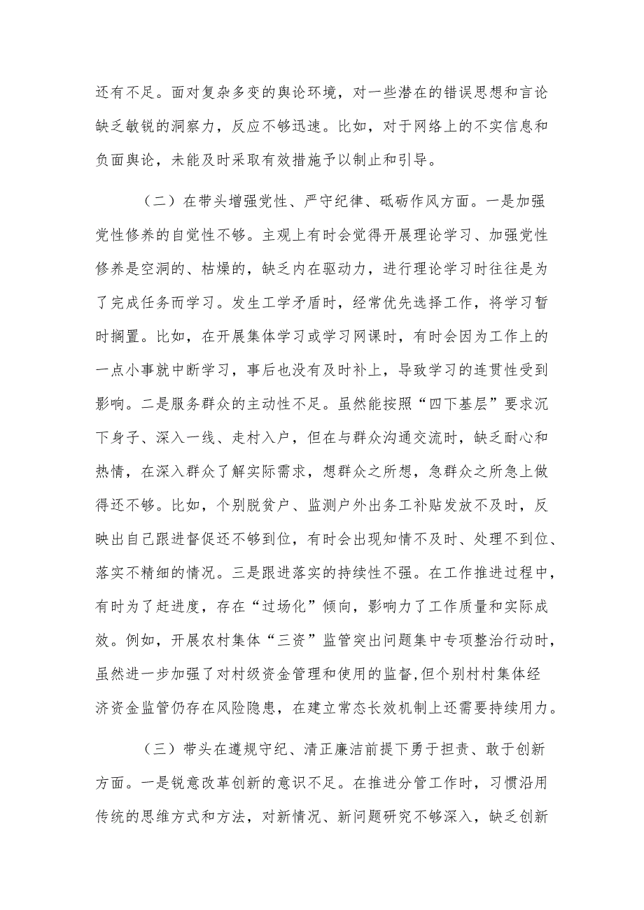 副乡长2024年度民主生活会个人“新四个带头”对照检查材料（范文）.docx_第2页