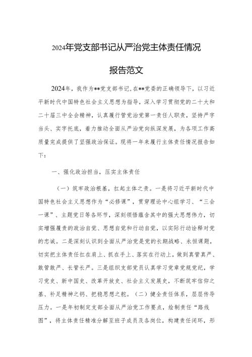 2024年党支部书记从严治党主体责任情况报告范文.docx