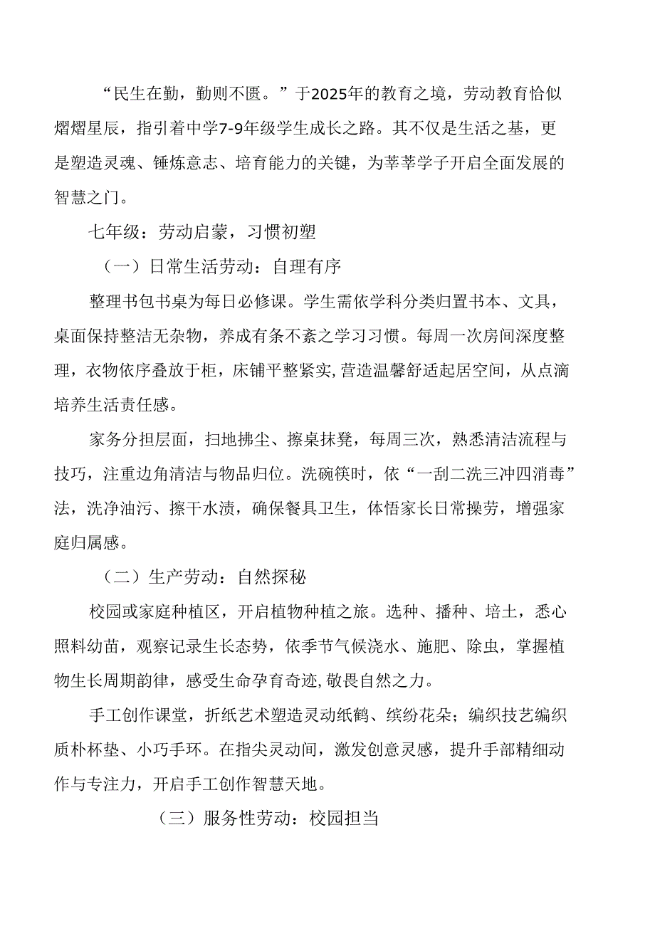 2025中学7-9年级劳动教育清单方案（精选）.docx_第2页