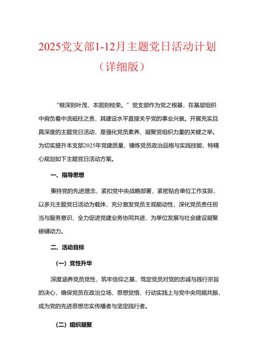 2025党支部1-12月主题党日活动计划（详细版）.docx