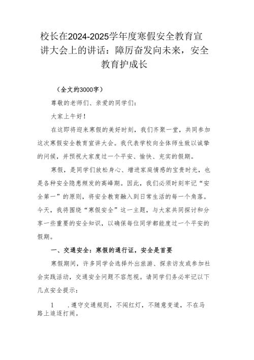 校长在2024-2025学年度寒假安全教育宣讲大会上的讲话：踔厉奋发向未来安全教育护成长.docx