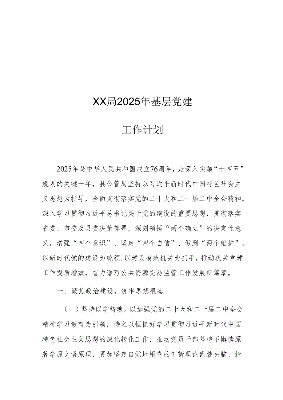 XX局2025年基层党建工作计划.docx_第1页