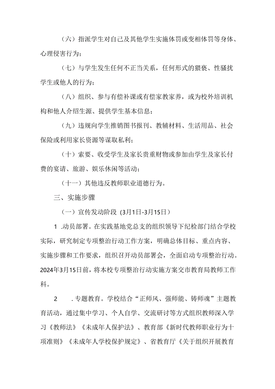 2024年师德师风建设重点问题专项整治工作实施方案.docx_第2页