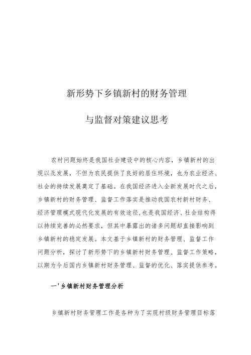 新形势下乡镇新村的财务管理与监督对策建议思考.docx