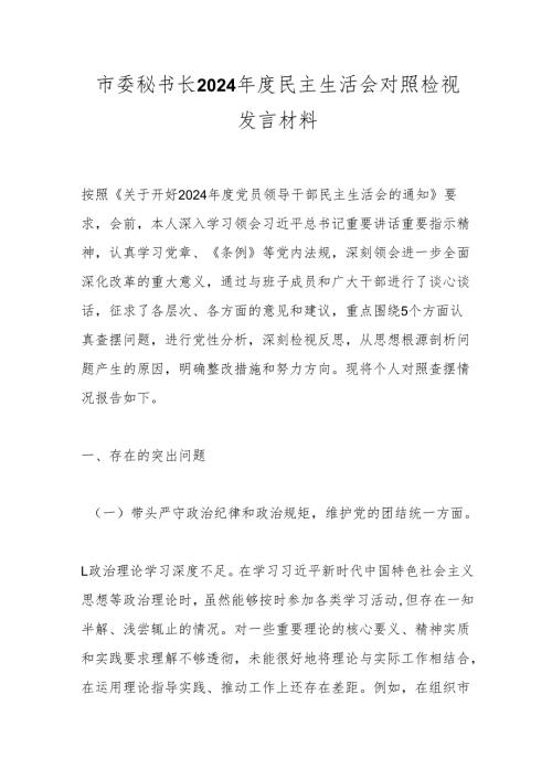 市委秘书长2024年度民主生活会对照检视发言材料.docx