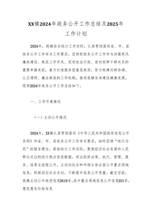 XX镇2024年政务公开工作总结及2025年工作计划.docx
