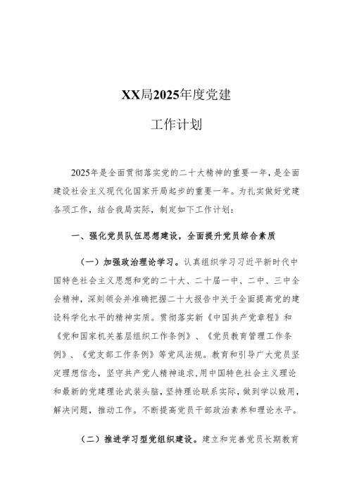 XX局2025年度党建工作计划1.docx