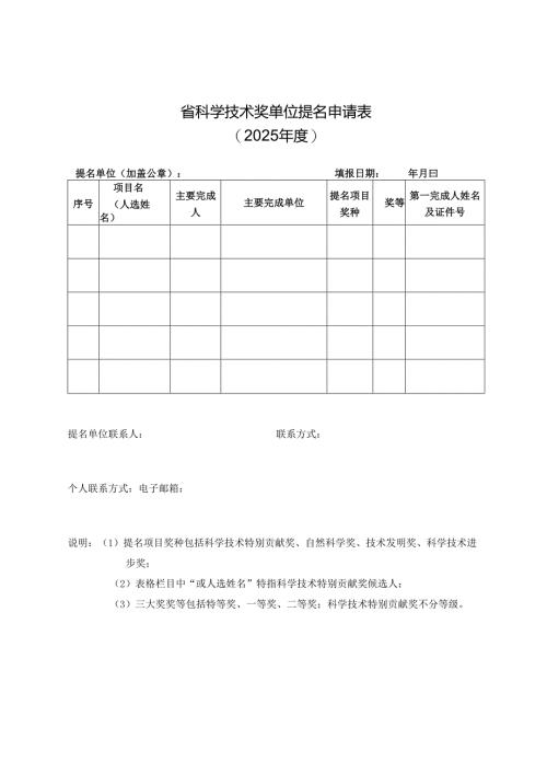 省科学技术奖单位提名申请表.docx